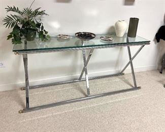 30% OFF  Baughman Mid Century Modern chrome and glass console table