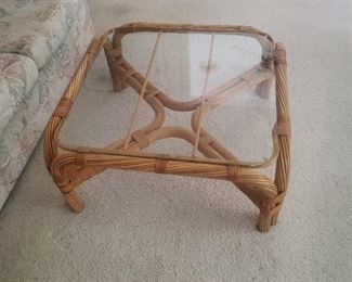 Rattan Glass Top Coffee Table $35