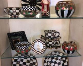 Mackenzie Childs Courtly Check ceramics and glassware.