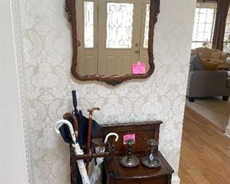 Antique mirror and Hall Umbrella stand/Bench