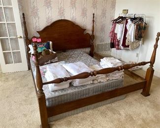 King size mahogany Headboard/footboard, rails, queen mattress set pictured with