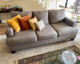 Gray linen 3 cushion sofa