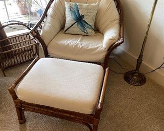 Rattan chair with ottoman