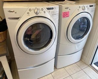 Whirlpool Duet washer and dryer with base, gently used