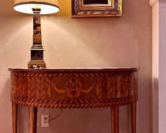 (2) Stunning Regency Marquetry Demilune Console Cabinets -Alfonso Marina 