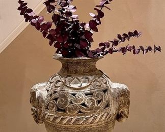 Elephant Handle Vase with Faux Flowers