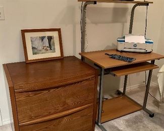 Computer desk with sliding keyboard tray and 2 drawer wood filing cabinet