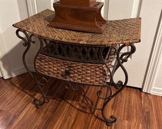 Wicker and metal side table