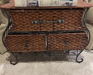 Another cute wicker and metal side table with 2 drawers