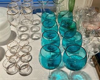 Colorful glasses, gold dot wine glasses