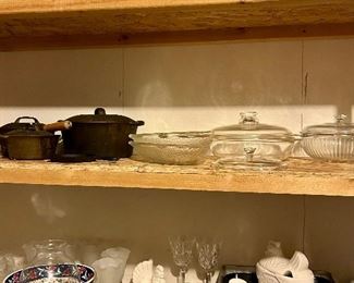 Cast iron, Pyrex, other kitchen items