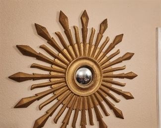 MCM French Gilt Sunburst or Starburst Mirror.......Heavy Made of Cast Iron 20" Diameter