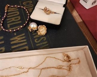 14K Gold Diamond and Amethyst Pendant and 14K Chains