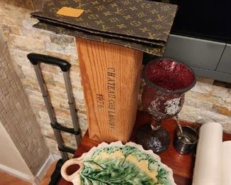 Old Wine Box, Louis Vuitton Clutch, Majolica Tray