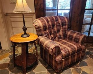 Plaid Tufted Chair and Ottoman