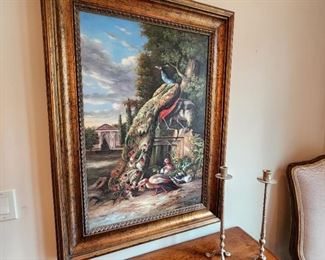 Oil on Canvas-- Peacock with Peachicks