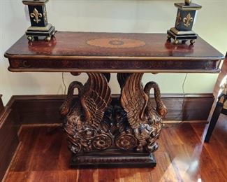 Classical Parcel-Gilt Grain Painted Table with Swan Detail