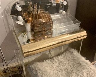 PRE-SALE ITEM! Vintage brass and lighted  Lucite vanity with stool - really fun!   $495 + tax