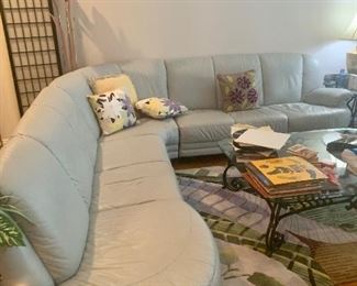 Contemporary sectional leather sofa in light aqua - gorgeous!   $850