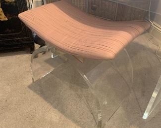 PRE-SALE ITEM! Vintage brass and lighted  Lucite vanity with stool - really fun!   $495 + tax