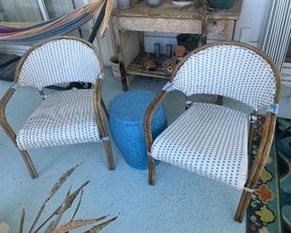 Monticello 3-Piece Blue and White Wicker Outdoor Bistro Set