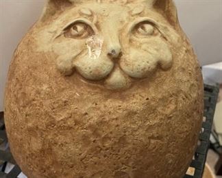 Cat sculpture stone pottery - signed