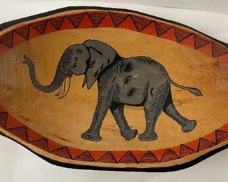 Wood elephant carving bowl