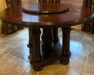 Beautiful Round Mahogany Counter Height Lazy Susan Dining Table