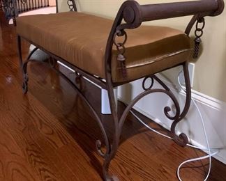 Brown Metal and Eorld Tuscan Bench with Removables Cushion
