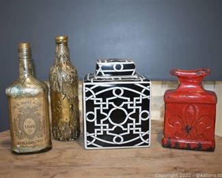 Ceramic Canister Fleur De Lis Vase Mercury Bottle