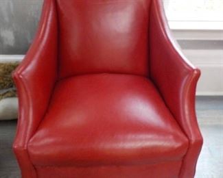 Handsome Red Leather Barrel Back Club Chair