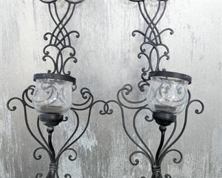 Pair of Ornate Wrought Iron Wall Candle Holders
