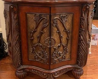 Solid Wood Wine Cabinet with Woven Detail