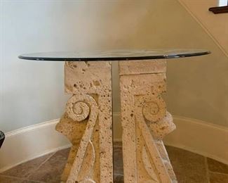 Tessellated Stone and Glass Top Accent Table