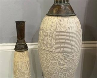 Two Decorative Metal Makani Vases