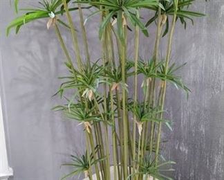 Unique Large Glazed Ceramic Pot with Faux Umbrella Papyrus Plant