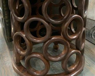 Wooden Side Table with Decorative Rings