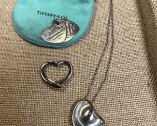 authentic tiffany & co.  elsa peretti curved heart pendant-$89 , elsa peretti- small open heart pendant-no chain-$65,  2 sterling "return to tiffany charms  both for $99 or will separate-for $49 each 