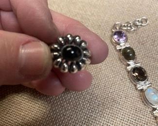 925 ring -onyx  size 8-$22