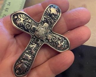 sterling large signed cross w/ moonstone $79