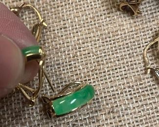 14k gold and jade french clip pierced earrings $125