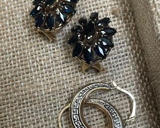 10 k  2 tone gold lightweight hoops $39     14 k yellow gold and sapphire french clip pierced earrings-6.3 gr. $269