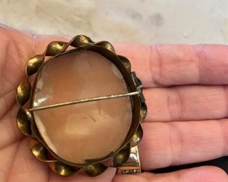 back side of  vintage cameo brooch $29