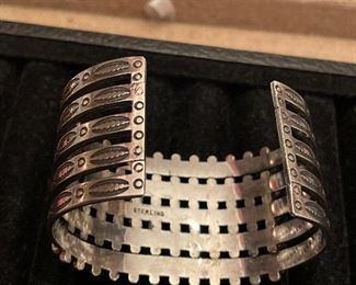 inside and side view of sterling and turquoise cuff 