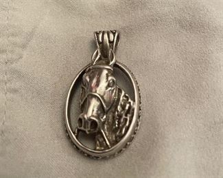 solid sterling 3d horse pendant- unknown  signed inside bail -great piece and weight truly an artwork $49