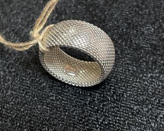 retired version- tiffany mesh ring in sterling  signed 