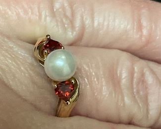 gold -w/ pearl and garnets 