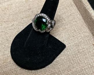 green stone sterling bling ring -