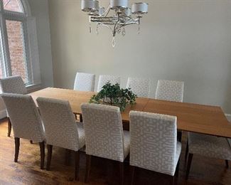 9' 9" long dining table (without 39" leaf, measures 6' 7") with 10 chairs