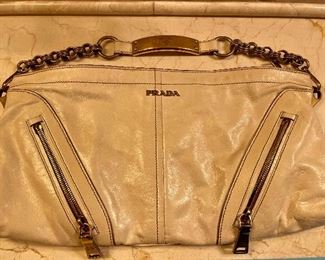 Prada cream colored leather handbag